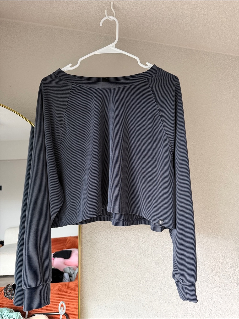 Women's VS Cropped Ribbed Long-Sleeve Top - Charcoal